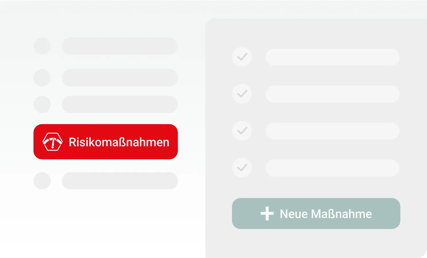 Benutzeroberfläche der Kategorie Risikomaßnahmen mit Liste bestehender Maßnahmen und Schaltfläche + Neue Maßnahme.