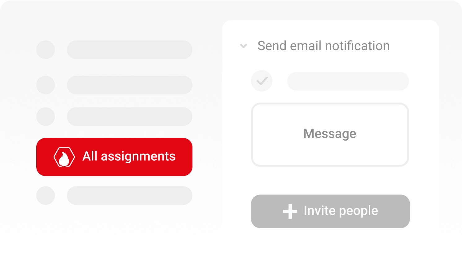 All Operations pane UI with email notification option, message text input field, and Invite People button.